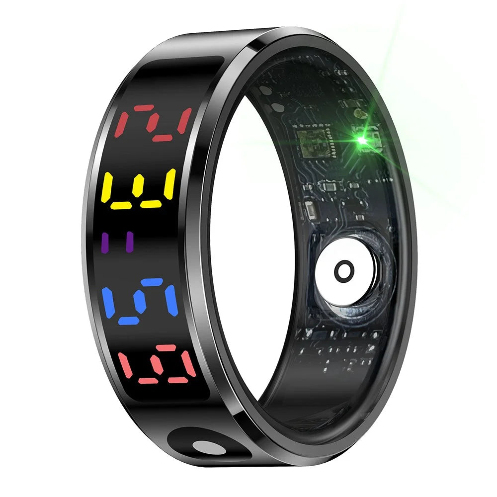 R12 5ATM Waterproof Digital Display Smart Ring Sleep Tracker Blood Oxygen Heart Rate Monitor with Charging Case - Black  /  Size 8 - 2