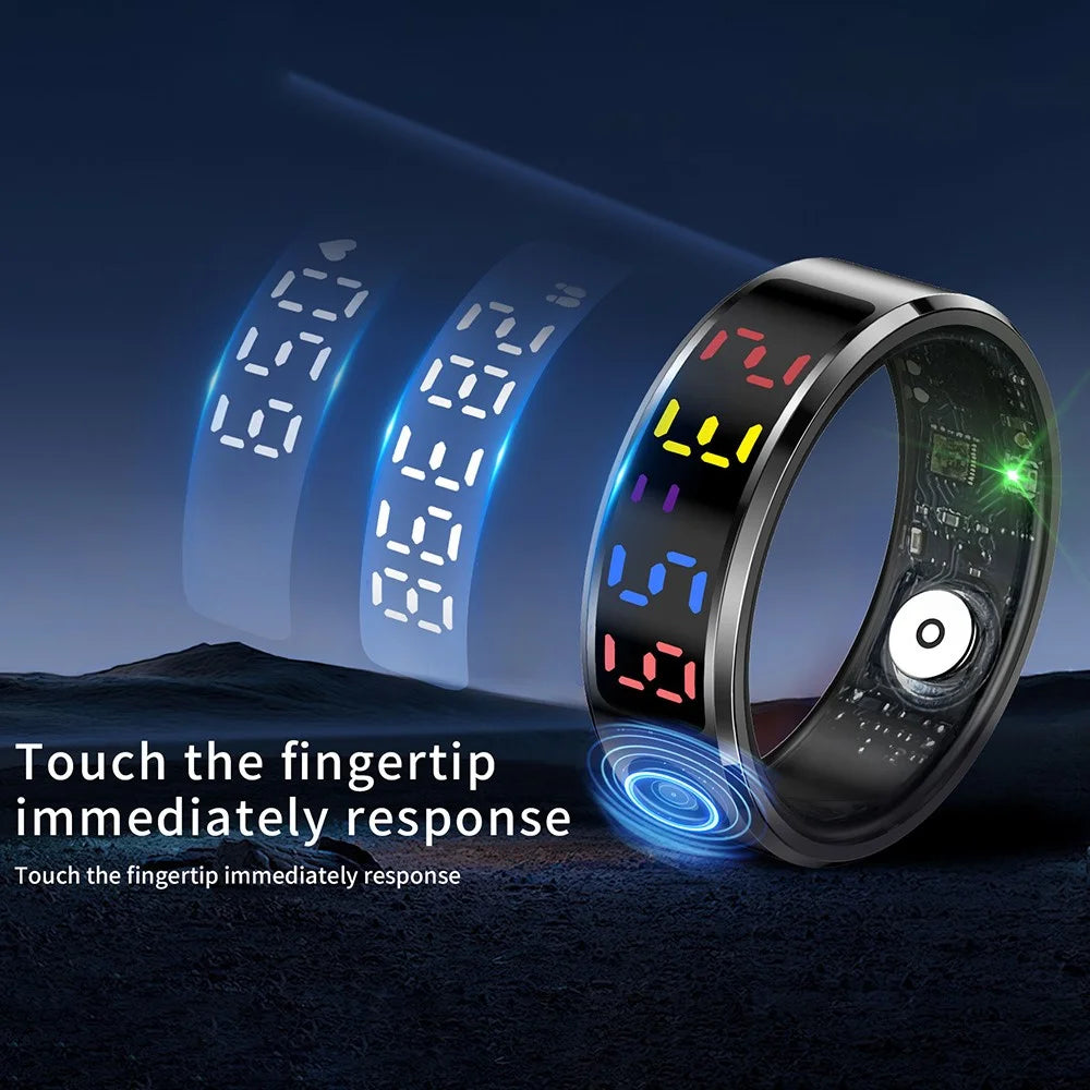 R12 5ATM Waterproof Digital Display Smart Ring Sleep Tracker Blood Oxygen Heart Rate Monitor with Charging Case - Black  /  Size 8 - 4