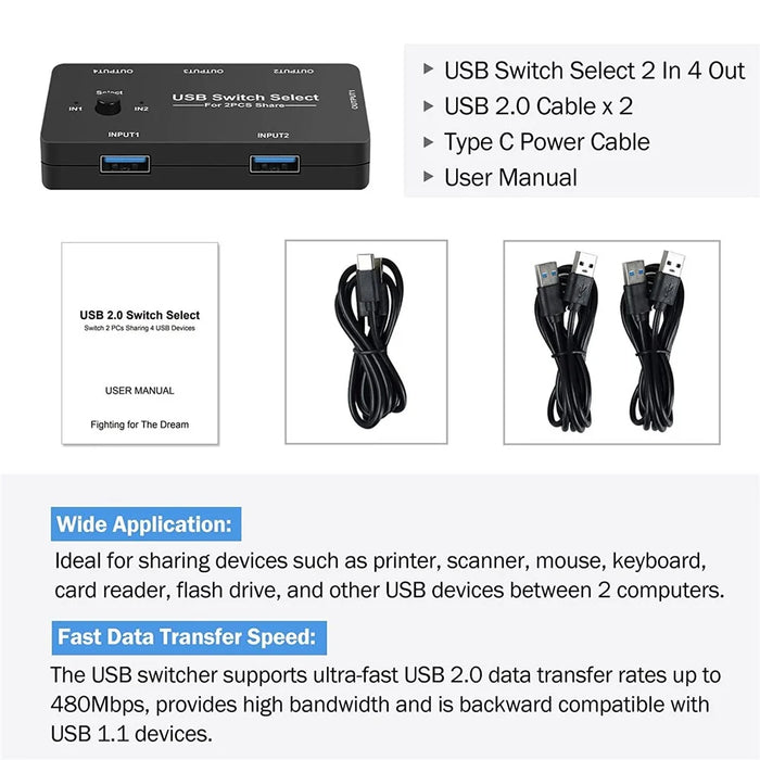 4 In 1 USB Switch Hub 2 Input 4 Output KVM Splitter USB Shared Switcher for PC  /  Game Console - 7