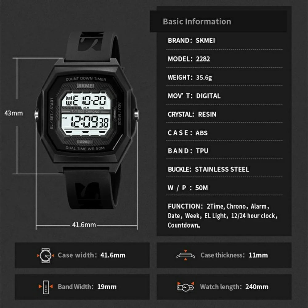 SKMEI 2282 Outdoor Sports Electronic Watch Waterproof Countdown Chronograph with EL Backlit - Army Green - 7