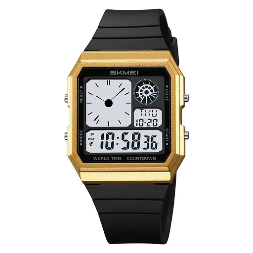 SKMEI 2347 Square Electronic Watch for Men Multifunction Sports Student Wristwatch with EL Backlit - Gold+Black - 1