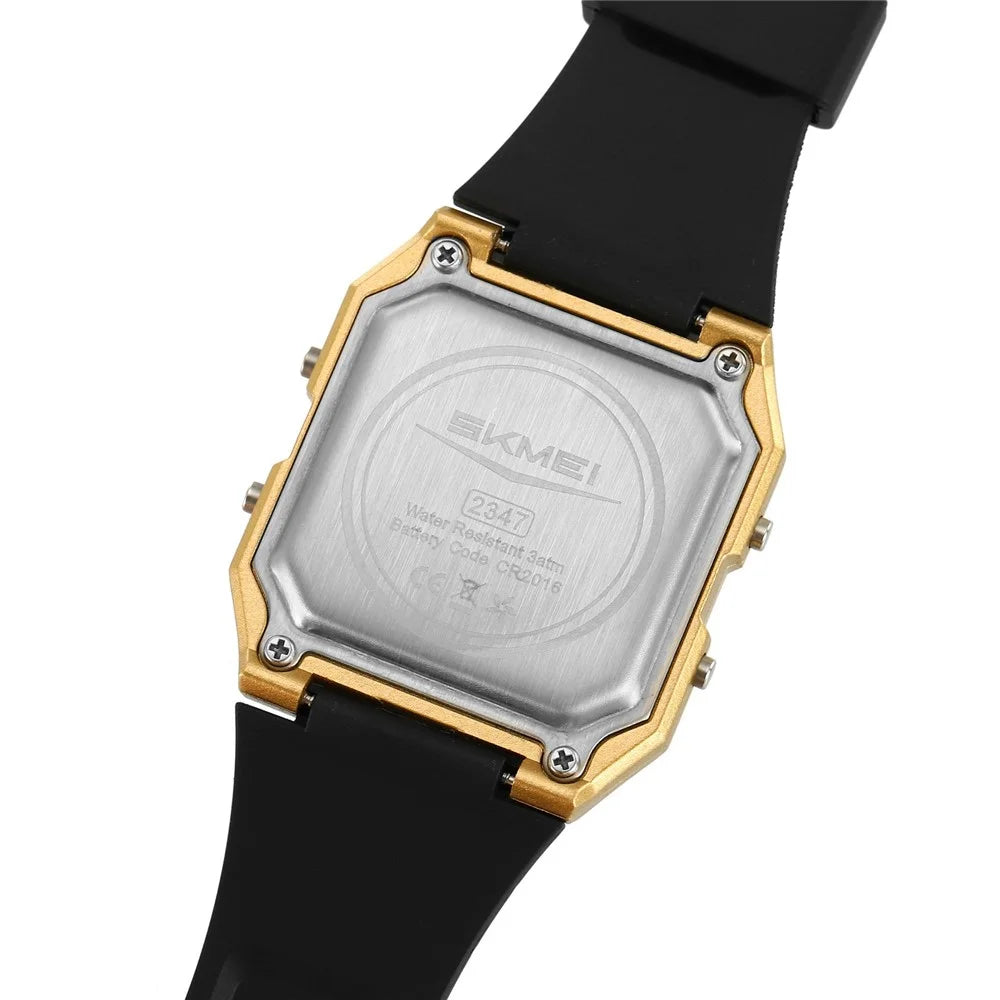 SKMEI 2347 Square Electronic Watch for Men Multifunction Sports Student Wristwatch with EL Backlit - Gold+Black - 5
