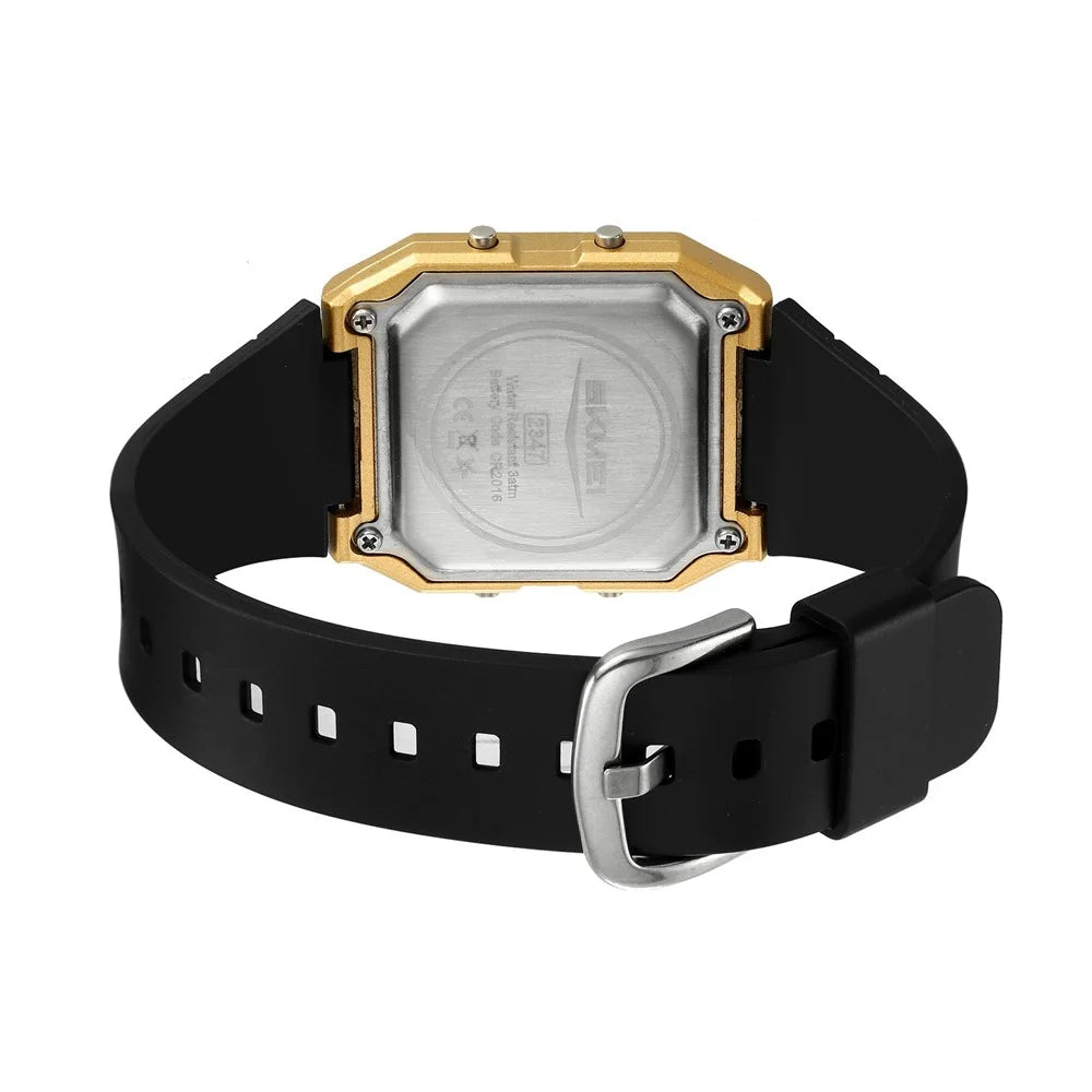SKMEI 2347 Square Electronic Watch for Men Multifunction Sports Student Wristwatch with EL Backlit - Gold+Black - 7