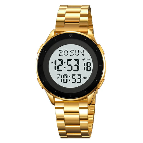SKMEI 2302 Fashion Electronic Watch Digital Display Stopwatch Alarm Clock with Stainless Steel Band - Gold+White - 1