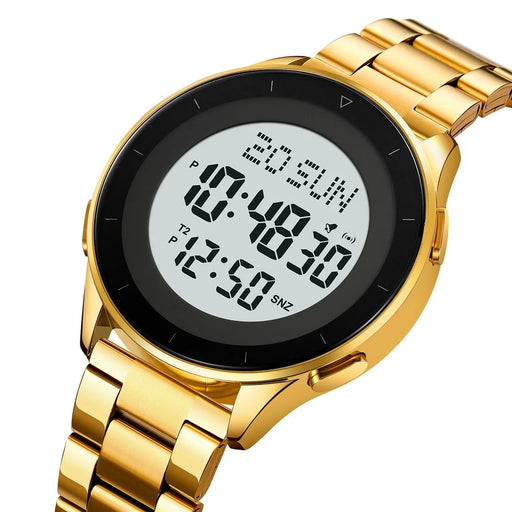 SKMEI 2302 Fashion Electronic Watch Digital Display Stopwatch Alarm Clock with Stainless Steel Band - Gold+White - 2