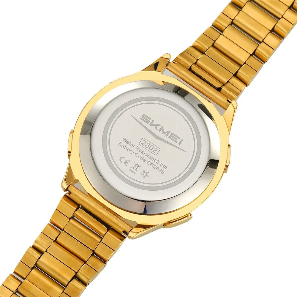 SKMEI 2302 Fashion Electronic Watch Digital Display Stopwatch Alarm Clock with Stainless Steel Band - Gold+White - 7