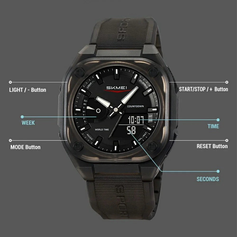 SKMEI 2328 Outdoor Student Square Electronic Watch 50M Waterproof Multifunction Sports Timepiece - Transparent Black - 3