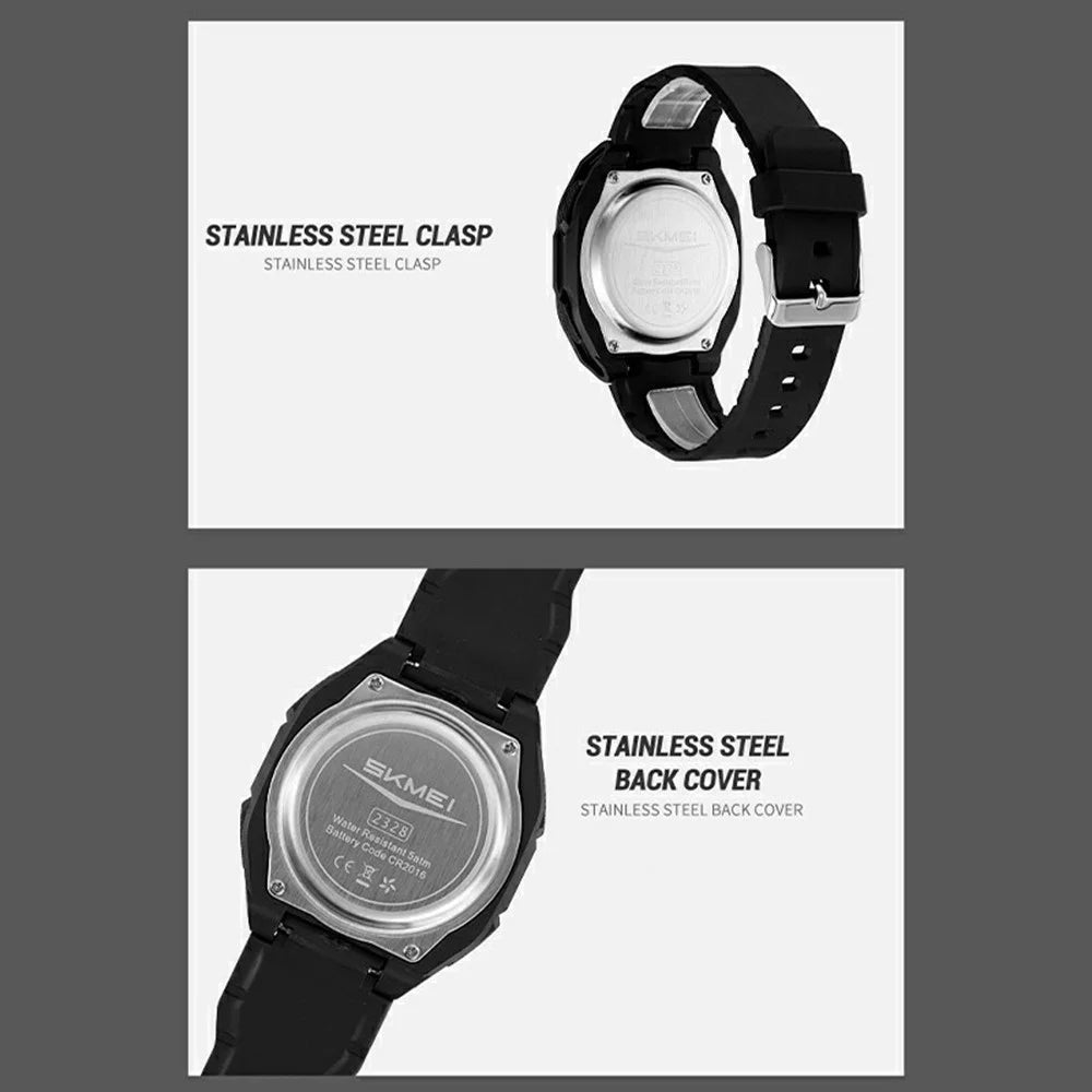 SKMEI 2328 Outdoor Student Square Electronic Watch 50M Waterproof Multifunction Sports Timepiece - Transparent Black - 6