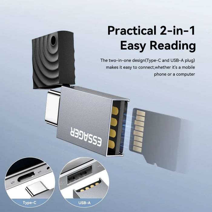 ESSAGER ES-DK02 2 in 1 TF Card Reader USB-A / Type-C Mini Adapter for SD Cards Fast Data Transfer - 7