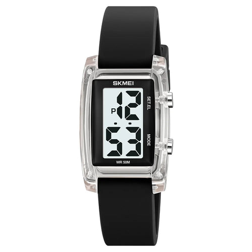 SKMEI 2325 Student Digital Watch Silicone Strap Square Electronic Wristwatch with EL Backlight - Transparent White+Black - 1