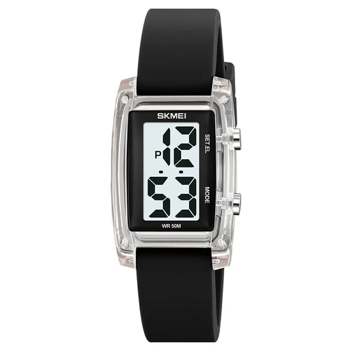 SKMEI 2325 Student Digital Watch Silicone Strap Square Electronic Wristwatch with EL Backlight - Transparent White+Black - 1