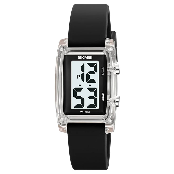 SKMEI 2325 Student Digital Watch Silicone Strap Square Electronic Wristwatch with EL Backlight - Transparent White+Black - 1