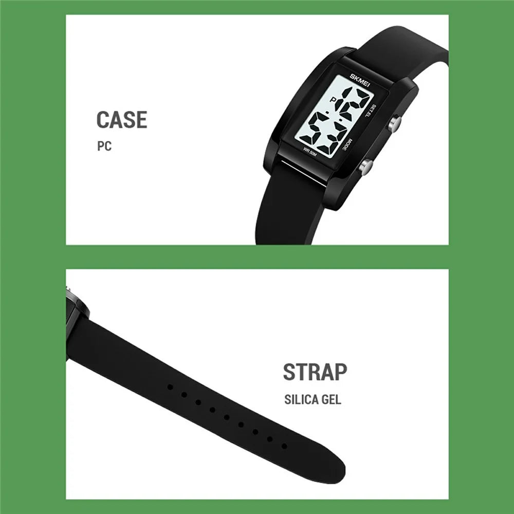 SKMEI 2325 Student Digital Watch Silicone Strap Square Electronic Wristwatch with EL Backlight - Transparent White+Black - 4