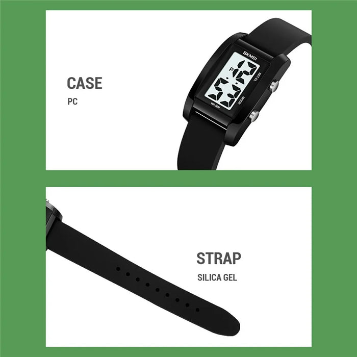 SKMEI 2325 Student Digital Watch Silicone Strap Square Electronic Wristwatch with EL Backlight - Transparent White+Black - 4