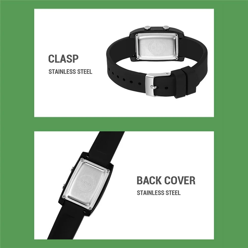SKMEI 2325 Student Digital Watch Silicone Strap Square Electronic Wristwatch with EL Backlight - Transparent White+Black - 5