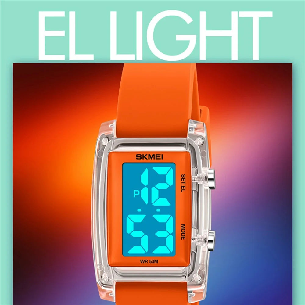 SKMEI 2325 Student Digital Watch Silicone Strap Square Electronic Wristwatch with EL Backlight - Transparent White+Black - 6