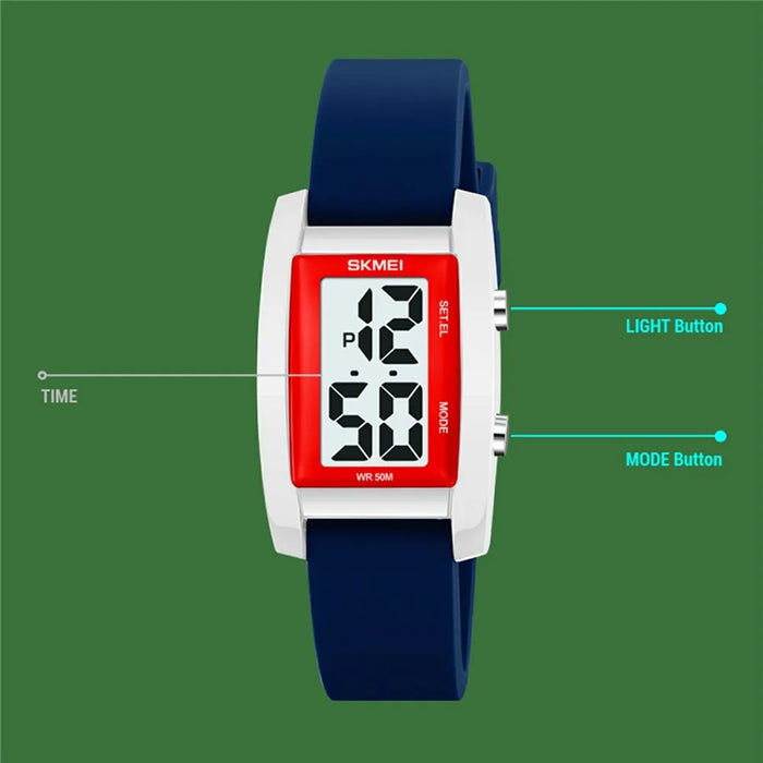 SKMEI 2325 Student Digital Watch Silicone Strap Square Electronic Wristwatch with EL Backlight - Transparent White+Black - 7