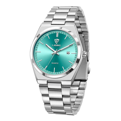 LIEBIG L1088 Business Men Steel Band Quartz Watch with Calendar Luminous Timepiece - Silver+Cyan - 1