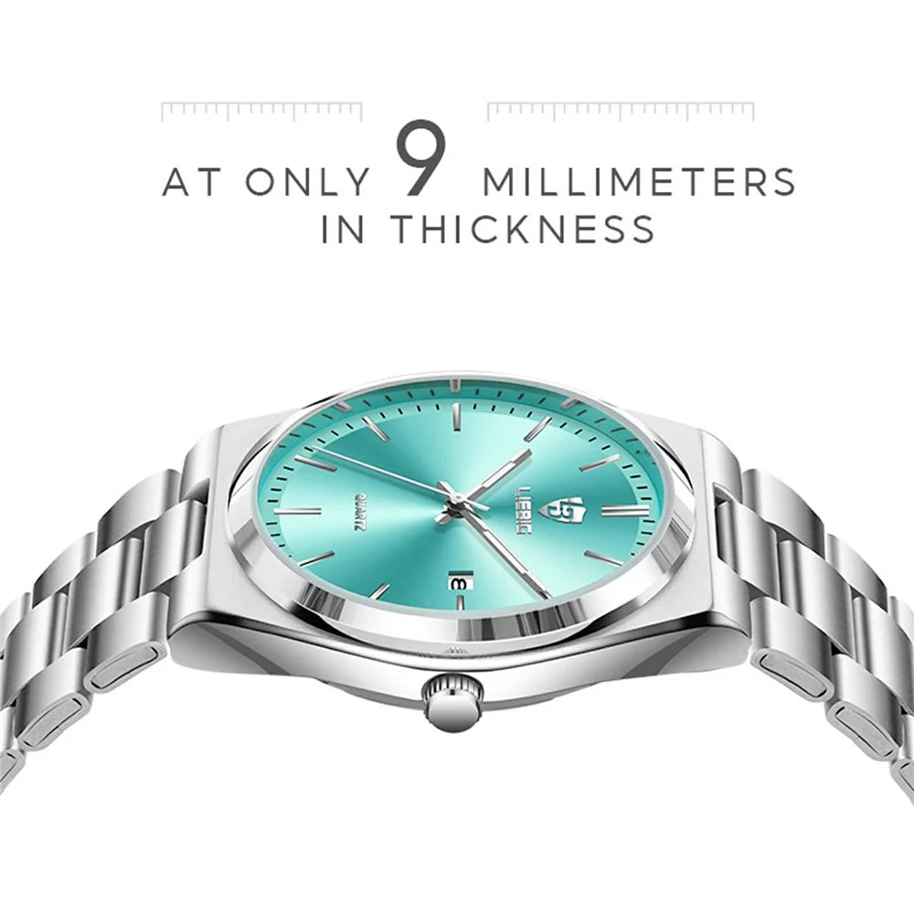 LIEBIG L1088 Business Men Steel Band Quartz Watch with Calendar Luminous Timepiece - Silver+Cyan - 3