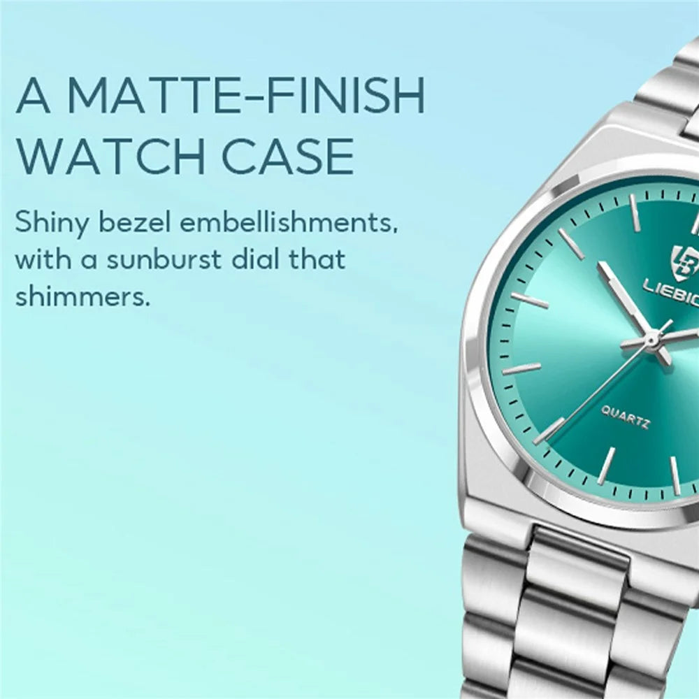 LIEBIG L1088 Business Men Steel Band Quartz Watch with Calendar Luminous Timepiece - Silver+Cyan - 4