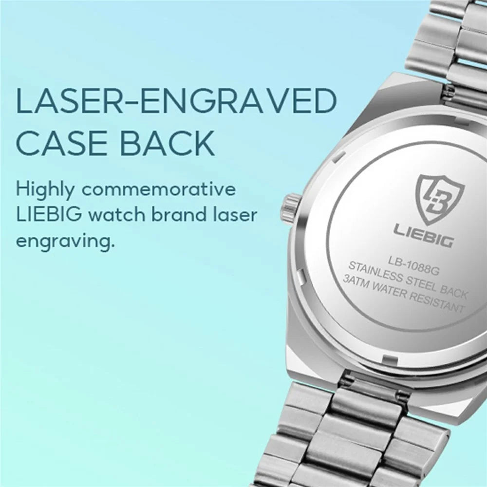 LIEBIG L1088 Business Men Steel Band Quartz Watch with Calendar Luminous Timepiece - Silver+Cyan - 6