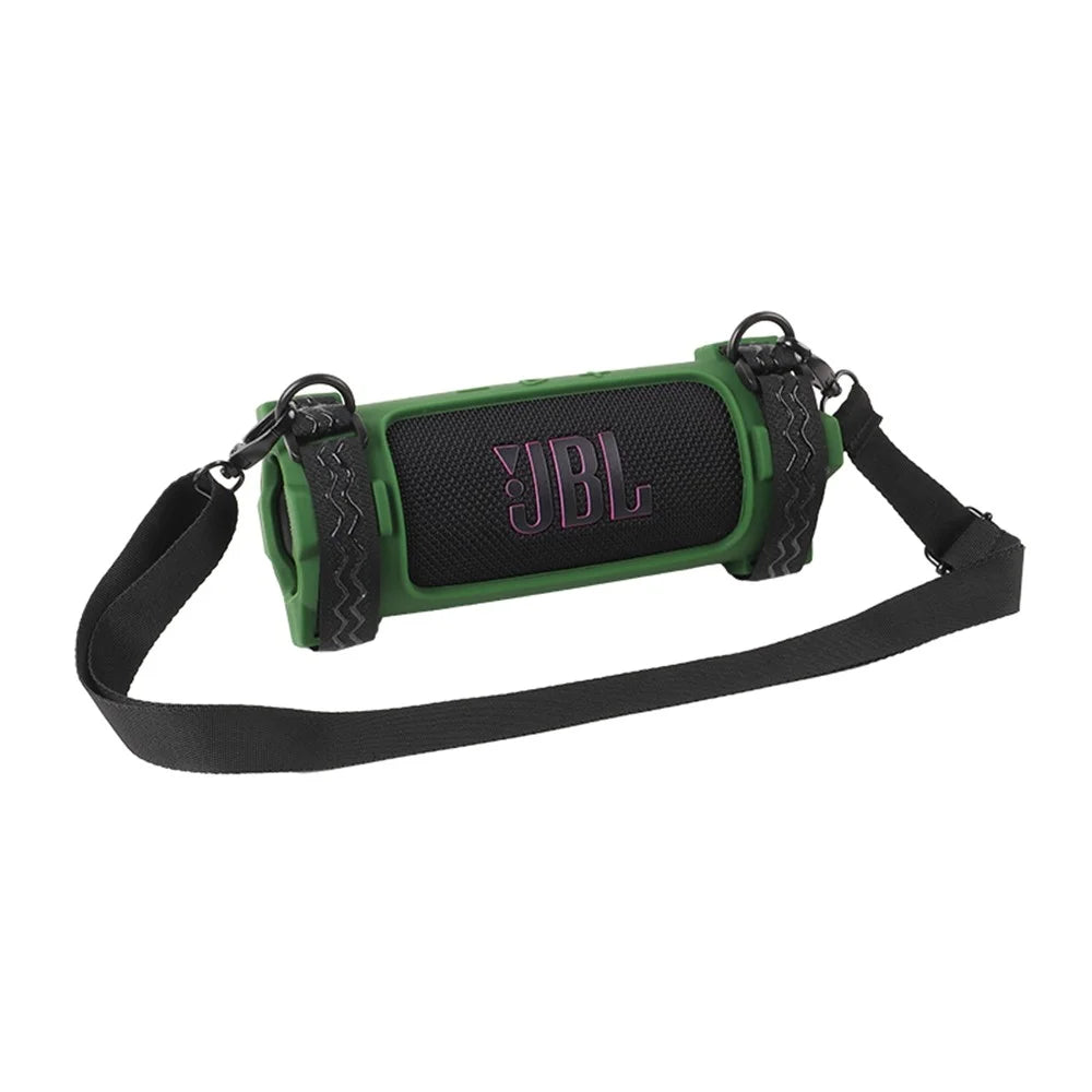 For JBL Flip 7 Silicone Case Shockproof Dustproof Anti Scratch Speaker Protective Cover with Straps - Army Green - 4