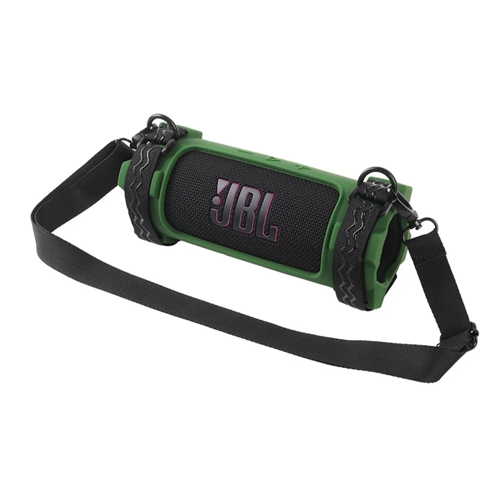 For JBL Flip 7 Silicone Case Shockproof Dustproof Anti Scratch Speaker Protective Cover with Straps - Army Green - 5