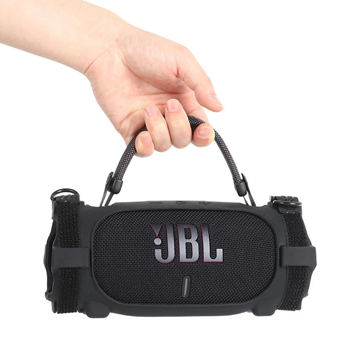 For JBL Charge 6 Silicone Case Shockproof Dustproof Anti Scratch Speaker Protective Cover with Straps - Black - 6