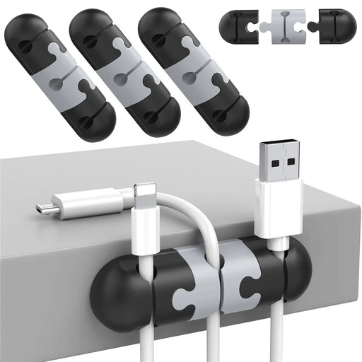 AHASTYLE PT-WE19 Desktop Cable Organizer Silicone Cord Management System Clip Holder - Black  /  Grey - 1