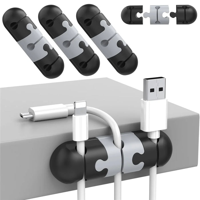 AHASTYLE PT-WE19 Desktop Cable Organizer Silicone Cord Management System Clip Holder - Black  /  Grey - 1