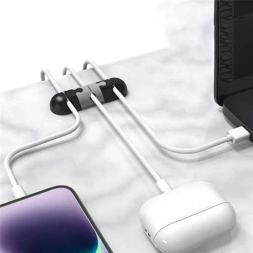 AHASTYLE PT-WE19 Desktop Cable Organizer Silicone Cord Management System Clip Holder - Black  /  Grey - 2