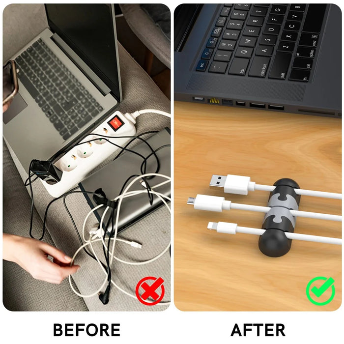 AHASTYLE PT-WE19 Desktop Cable Organizer Silicone Cord Management System Clip Holder - Black  /  Grey - 3