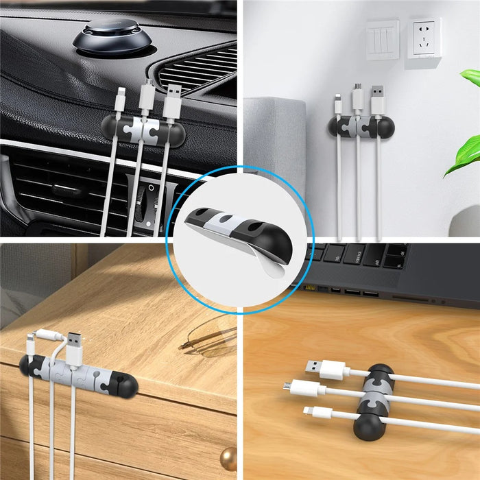 AHASTYLE PT-WE19 Desktop Cable Organizer Silicone Cord Management System Clip Holder - Black  /  Grey - 4