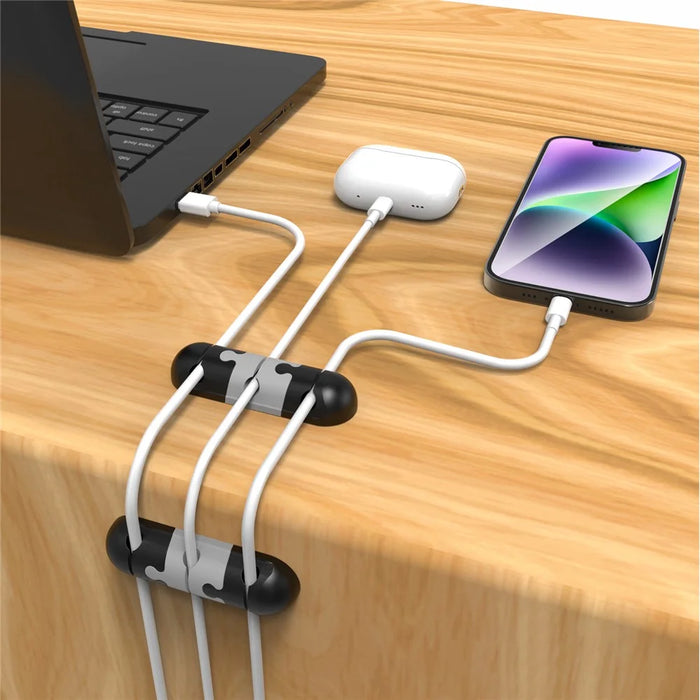 AHASTYLE PT-WE19 Desktop Cable Organizer Silicone Cord Management System Clip Holder - Black  /  Grey - 5