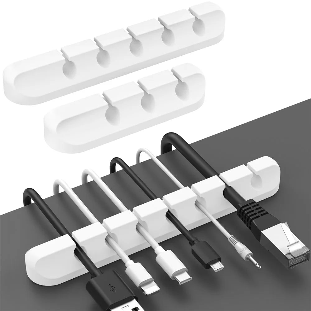 AHASTYLE WG144 3Pcs Silicone Cable Clip Organizer 3 / 5 / 7 Hole Set Wire Management System - White - 1