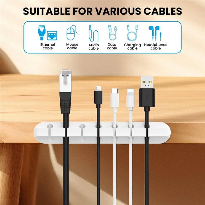 AHASTYLE WG144 3Pcs Silicone Cable Clip Organizer 3 / 5 / 7 Hole Set Wire Management System - White - 2