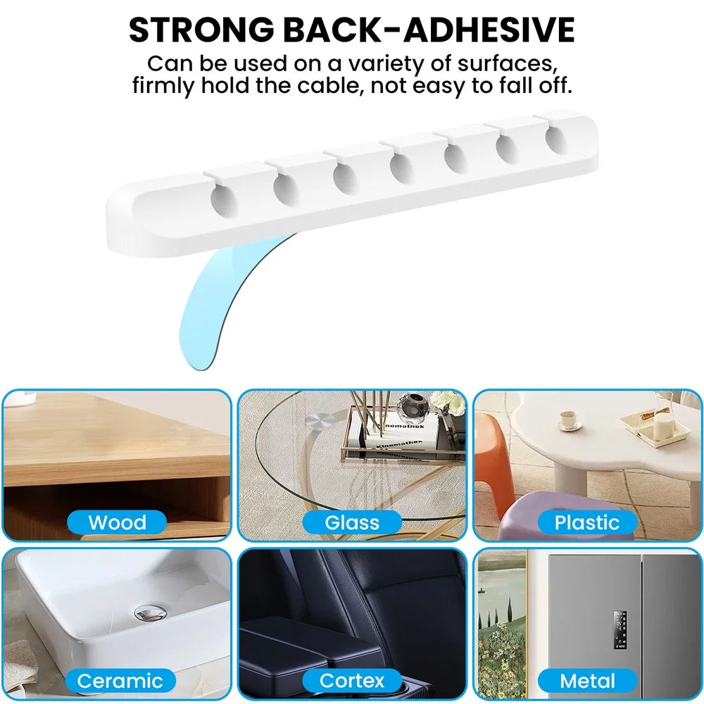 AHASTYLE WG144 3Pcs Silicone Cable Clip Organizer 3 / 5 / 7 Hole Set Wire Management System - White - 3
