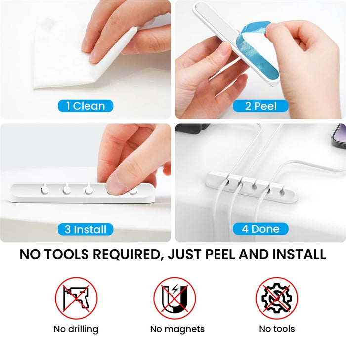 AHASTYLE WG144 3Pcs Silicone Cable Clip Organizer 3 / 5 / 7 Hole Set Wire Management System - White - 5