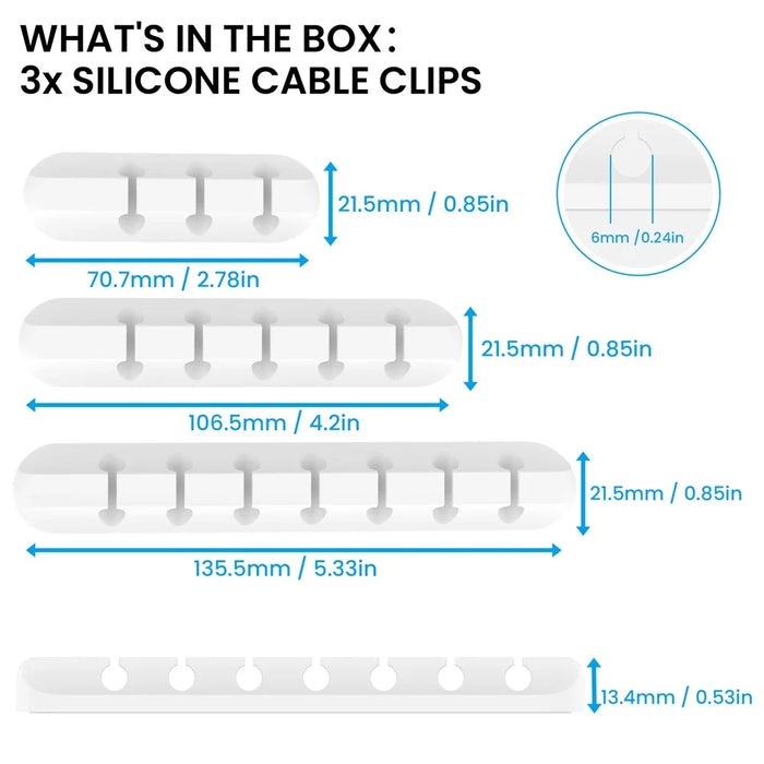 AHASTYLE WG144 3Pcs Silicone Cable Clip Organizer 3 / 5 / 7 Hole Set Wire Management System - White - 7