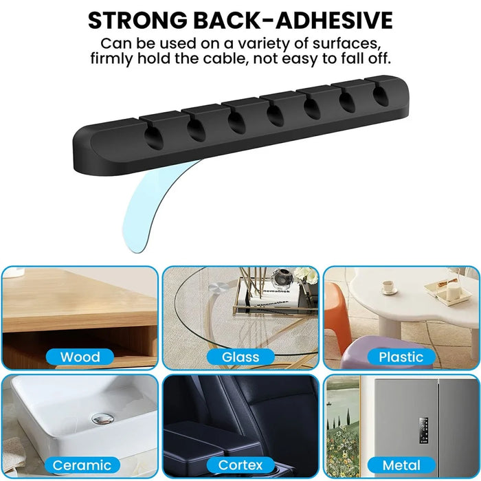 AHASTYLE WG144 Silicone Cable Clip Organizer 7-Hole Wire Management Cord Holder - Black - 5