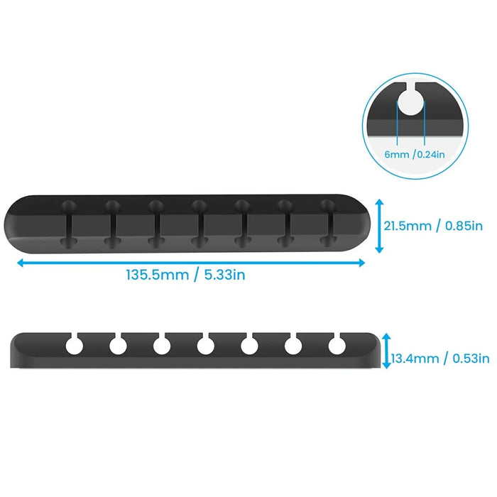 AHASTYLE WG144 Silicone Cable Clip Organizer 7-Hole Wire Management Cord Holder - Black - 6