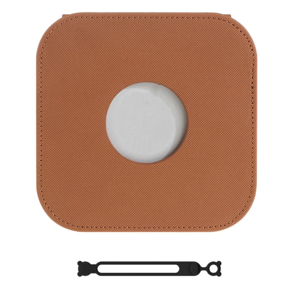 For Apple Mac Mini M4  /  M4 Pro Leather Case Protective Cover with Silicone Cable Ties - Brown - 1