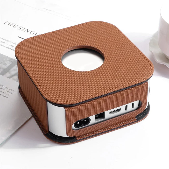 For Apple Mac Mini M4  /  M4 Pro Leather Case Protective Cover with Silicone Cable Ties - Brown - 3