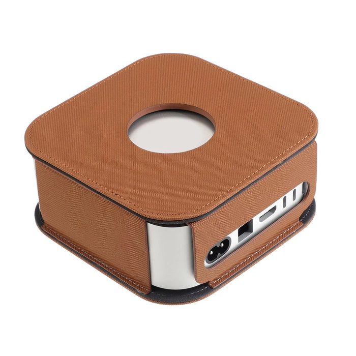 For Apple Mac Mini M4  /  M4 Pro Leather Case Protective Cover with Silicone Cable Ties - Brown - 5