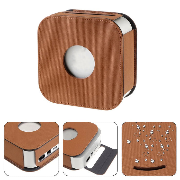 For Apple Mac Mini M4  /  M4 Pro Leather Case Protective Cover with Silicone Cable Ties - Brown - 6