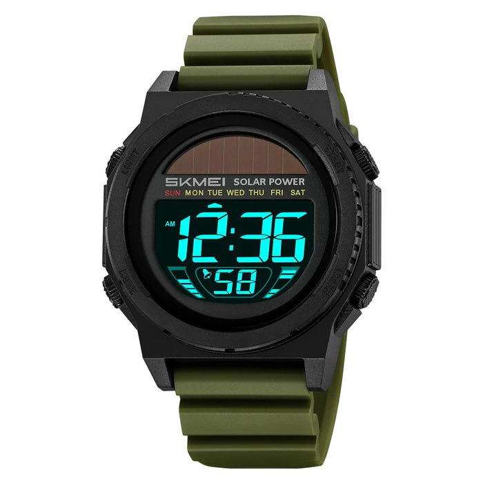 SKMEI 2358 Solar Powered Digital Watch Electronic Waterproof Sports Wristwatch with EL Backlight - Army Green - 1