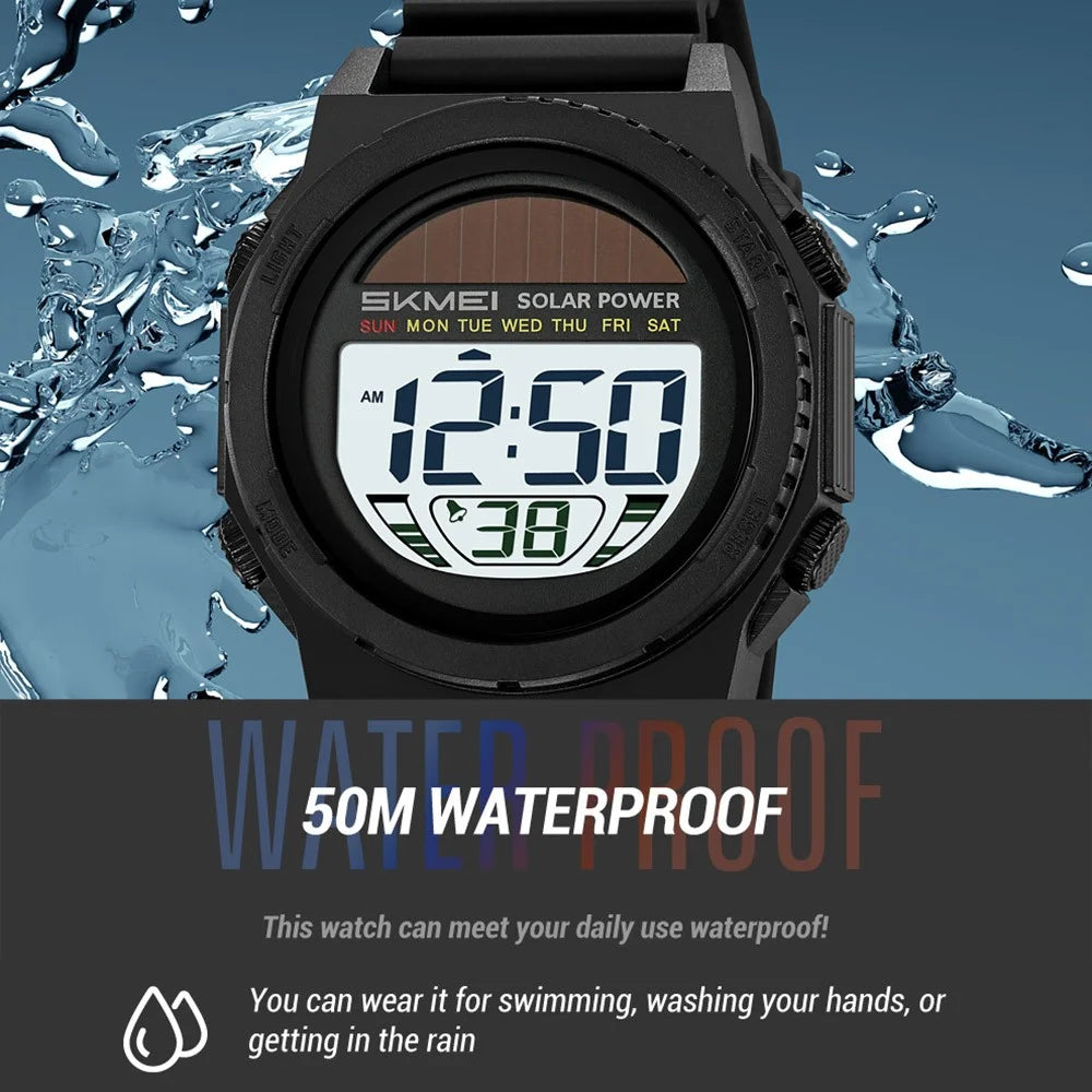 SKMEI 2358 Solar Powered Digital Watch Electronic Waterproof Sports Wristwatch with EL Backlight - Army Green - 4