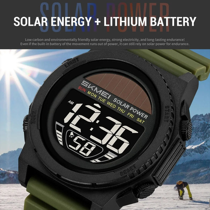 SKMEI 2358 Solar Powered Digital Watch Electronic Waterproof Sports Wristwatch with EL Backlight - Army Green - 5