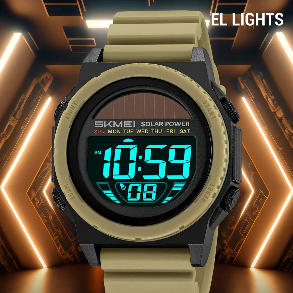SKMEI 2358 Solar Powered Digital Watch Electronic Waterproof Sports Wristwatch with EL Backlight - Army Green - 6