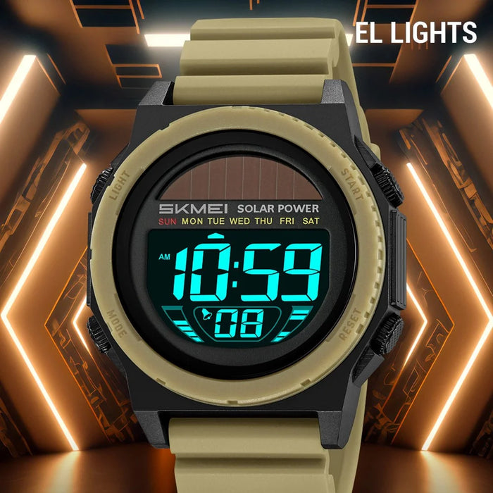 SKMEI 2358 Solar Powered Digital Watch Electronic Waterproof Sports Wristwatch with EL Backlight - Army Green - 6